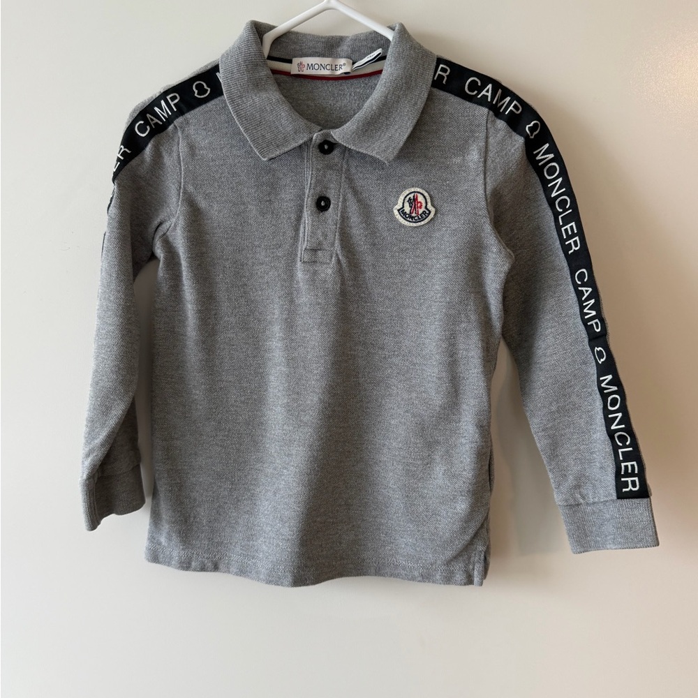 Moncler Kids Polo Shirt in Gray with Black Accents